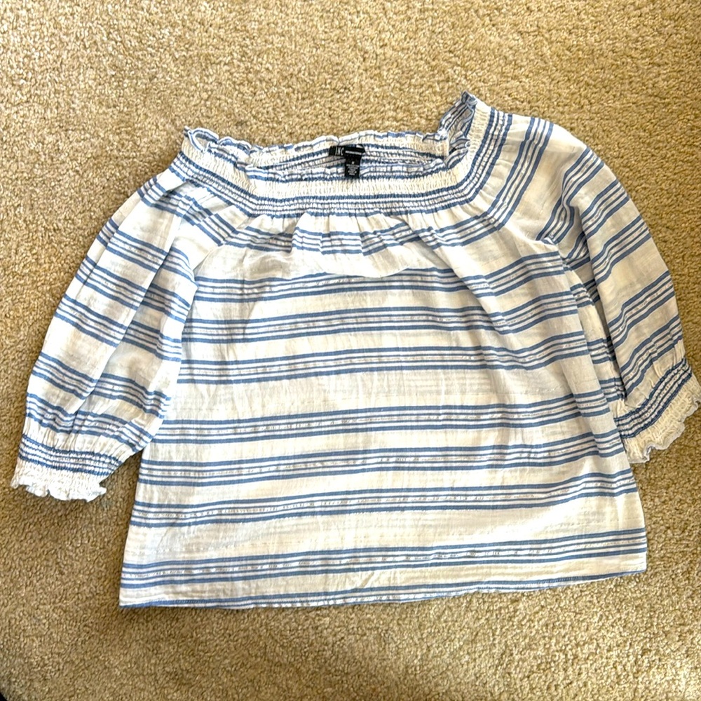 🔥5 for $10 INC International Concepts Blue and White Striped Blouse